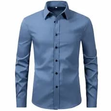 Camisa de cor sólida manga comprida masculina moda camisa Top Slim-fit