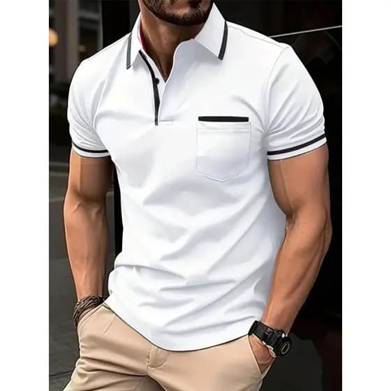 Camisa POLO com bolso de botão Camisa POLO esportiva masculina