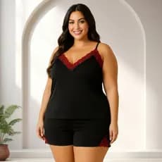 Baby Doll Plus Size Short Com Renda Confortável Delicado