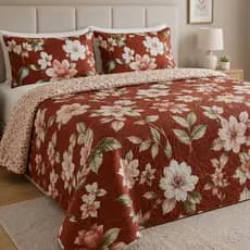 Colcha King Estampada Cobre Leito 3 Peças 2,80x2,60m Enxoval Premium Matelado Floral