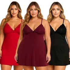 Kit 3 Camisolas Variadas Plus Size Lisas Renda Confortável
