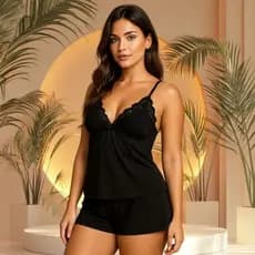 Short Doll Babydoll Luxo Renda Sem Bojo Dormir Macio