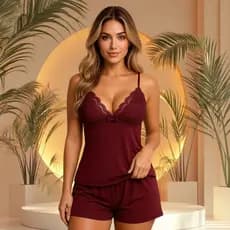 Baby Doll Pijama Confortável Sem Bojo Short Doll Renda Liganete Feminino