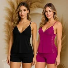 Kit 2 Short Doll Baby Doll Leve Tecido Leve Alcinha Renda