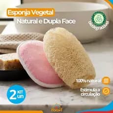 Kit 2 Esponjas Bucha Vegetal Natural e Dupla Face Resistente Biodegradável com Elástico
