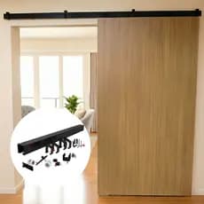 Kit Trilho Porta Correr De Até 100cm Trilho 2mt Bipartido Preto