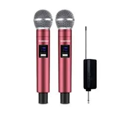 Microfones Sem Fio Duplo Profissional Dinâmico Recarregável Uhf 2 Canais Portátil Microfone Para Karaoke Show Meeting