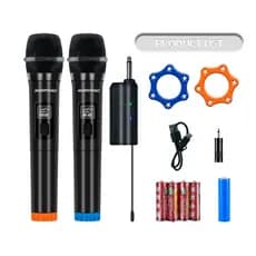 Microfones Sem Fio Duplo Profissional Dinâmico Recarregável Uhf 2 Canais Portátil Microfone Para Karaoke Show Meeting