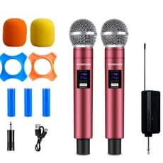 Microfones Sem Fio Duplo Profissional Dinâmico Recarregável Uhf 2 Canais Portátil Microfone Para Karaoke Show Meeting