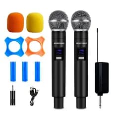 Microfones Sem Fio Duplo Profissional Dinâmico Recarregável Uhf 2 Canais Portátil Microfone Para Karaoke Show Meeting