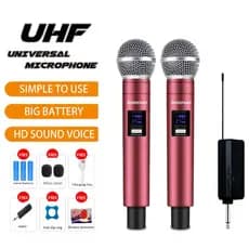 Microfones Sem Fio Duplo Profissional Dinâmico Recarregável Uhf 2 Canais Portátil Microfone Para Karaoke Show Meeting