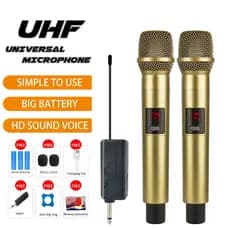 Microfones Sem Fio Duplo Profissional Dinâmico Recarregável Uhf 2 Canais Portátil Microfone Para Karaoke Show Meeting