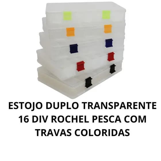 Estojo Duplo Organizador Isca Artificial Rochel Pesca Caixa Transparente 16 Divisórias