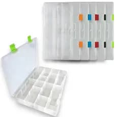 Estojo Rochel Pesca Box 30 para isca artificial anzol e chumbada com Fundo e Tampa Transp com travas colorida 16 Div