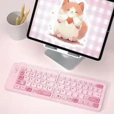 Teclado Bluetooth sem fio dobrável com desenho animado, mini teclado portátil com carregamento para celulares e tablets
