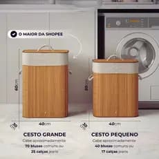 Cesto de roupa suja de bambu de 72 litros com tampa e alça, forro espesso, adequado para uso na sala de estar e no banhe