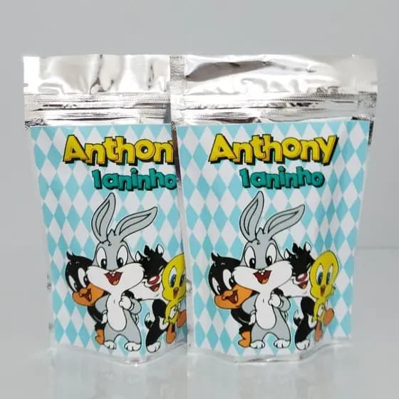 SAQUINHO METALIZADO BABY LOONEY TUNES LEMBRANCINHA PERSONALIZADA PARA FESTA INFANTIL ANIVERSÁRIO