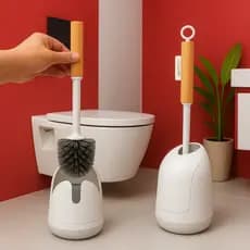 Escova Sanitária Silicone Com Bambu + Gancho Fixa Sem Furo Moderna e Prática