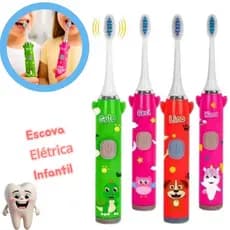 Escova de Dente Elétrica Infantil com Cerdas Macias + Refil Personagens Divertidos