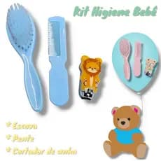 Kit Higiene Infantil 03 Peças Bebê Recém Nascido Cortador de Unha Escova e Pente Cabelo
