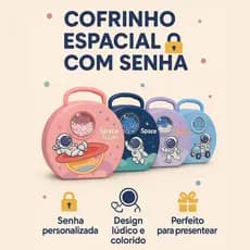 Cofrinho Infantil com Senha Espacial Astronauta, Cofre Educativo com Alça, Cofre de Senha para Crianças