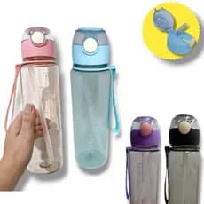Garrafa Squeeze com Botão Canudo em Silicone Infantil Adulto Garrafa de água 700 ml