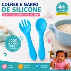 Kit Talher Infantil Bebê Garfo E Colher 100% Silicone Bebê Infantil Introdução Alimentar sem Machucar