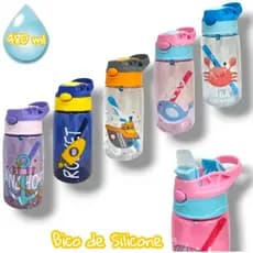 Garrafinha Garrafa Squeeze com Botão Canudo em Silicone Infantil Adulto Garrafa de água 480 ml
