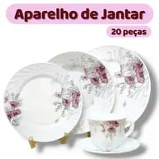 Aparelho de Jantar e Chá Estampado Opaline C/ 20 Peças - Floral Lilas Embalado em Caixa