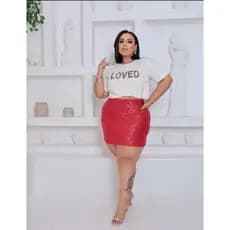 Saia feminina Plus Size Paetê Brilho