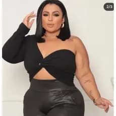 Blusa Cropped  Feminino lisa um ombro só manga longa Plus Size Tecido Bubble
