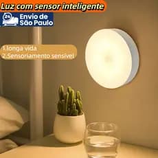Luminária de Noite USB Recarregável com Sensor de Movimento, Lâmpada LED Duas cores Luz Quente Frio
