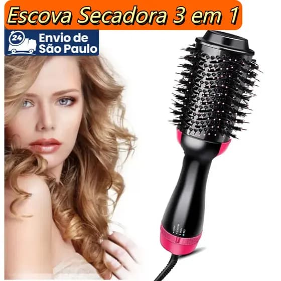 Escova Secadora Alisador Elétrica Cabelo de Cabelo Prancha Ondula Alisa 3 em 1 Bivolt 110V