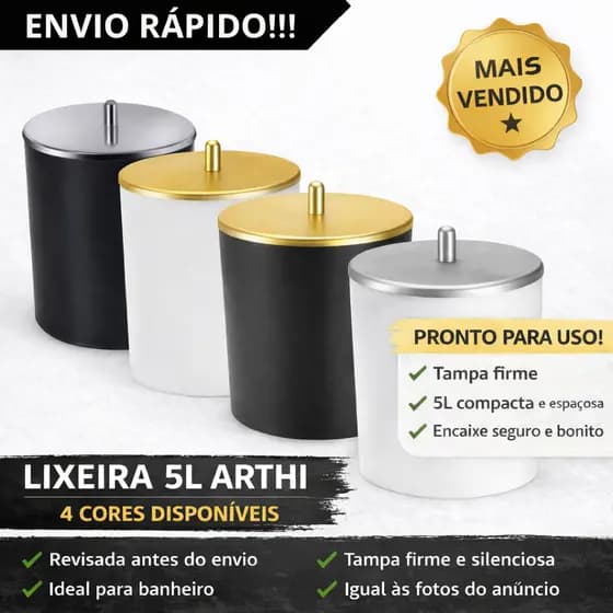 Lixeira para Banheiro Lixeira para Cozinha Lixeira para Escritório 5L Tampa Inox arthi