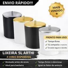 Lixeira para Banheiro Lixeira para Cozinha Lixeira para Escritório 5L Tampa Inox arthi