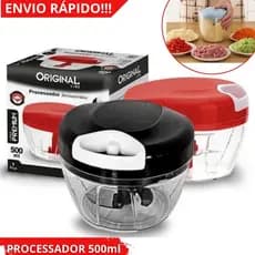 Processador e Triturador Manual De Alimentos Moedor Alho Vegetal Carne de 500ml  com 3 laminas