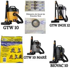Sacos Descartáveis Aspirador WAP GTW10, GTW INOX 12, GTW10 MARÉ BIOVAC 10/ 3, 6, 9 ou 12 Sacos