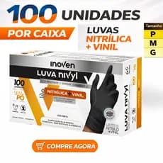 Luva Vinil Preta Descartável Sem Pó Resistente 100 Unidades Para Uso Profissional Nitrilica Nivyl