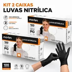 Kit 2 Luva Nitrilica Preta Descartável Sem Pó 200 Unidades Resistente Manicure Cozinha Churrasqueiro