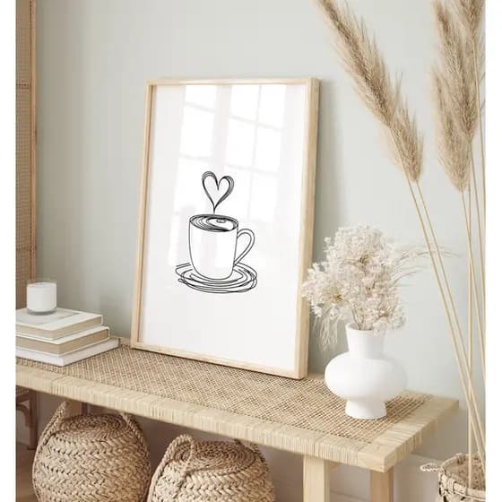 Quadro Decorativo Cozinha com Moldura Minimalista Moderno - Xícara de Café