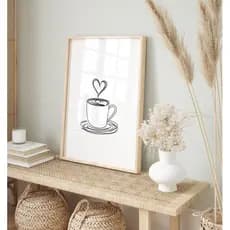Quadro Decorativo Cozinha com Moldura Minimalista Moderno - Xícara de Café