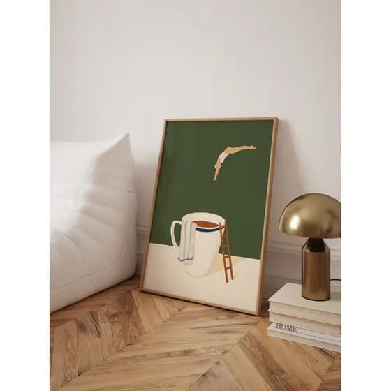 Quadro Decorativo Cozinha com Moldura Minimalista Moderno - Mergulhador de Café
