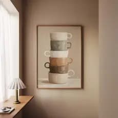 Quadro Decorativo com Moldura para Sala Quarto Escritório Minimalista Moderno - Canecas Empilhadas