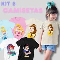 kit camisetas infantis KIT 5 CAMISETAS PRINCESAS camiseta infantil camiseta 100% algodão