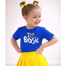 Camiseta Infantil Brasil Menina Brasil Algodão Premium Estampada Brasil Confortável