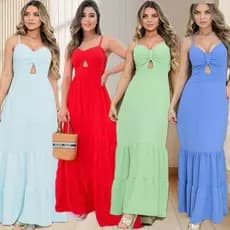 vestido longo feminino liso casual fresquinho com forro, bojo, lastex e alcinhas reguláveis
