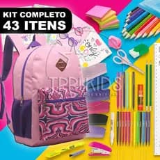 Kit Material Escolar Completo Mochila Menina Roxa Fofa Estojo Caderno Fundamental Médio Faculdade