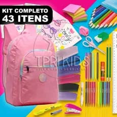 Kit Material Escolar Completo 43 Itens Mochila Menina Pink Estojo Caderno Fundamental Faculdade