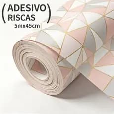 Papel de Parede Zara Rosa Cinza Dourado Geométrico 5 M x 45cm Adesivo Premium Quarto Sala