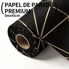 Papel de parede Zara Preto e Dourado Geometrico Moderno 5 Metros x 45cm Triangulo Sala, Quarto